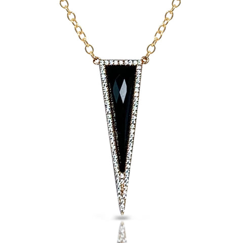 14K Round Halo Diamond & Onyx Necklace MN22501OX