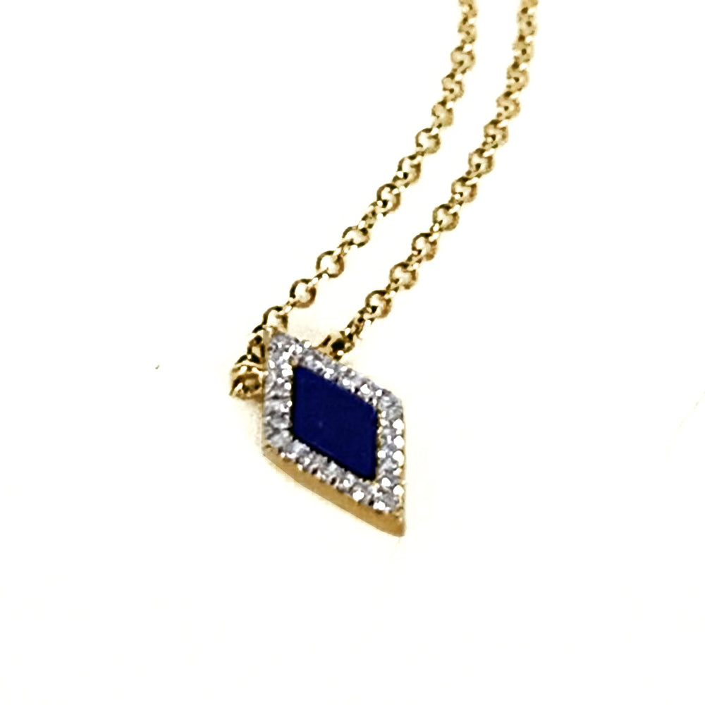14k Gold delicate diamond shape lapis necklace MN71675LP