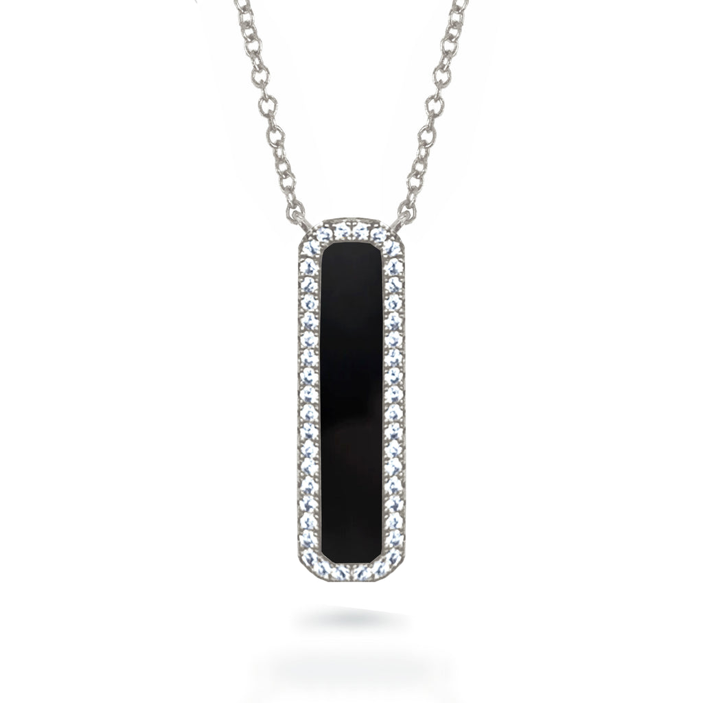 14k gold diamond black onyx vertical bar necklace MN71680OX