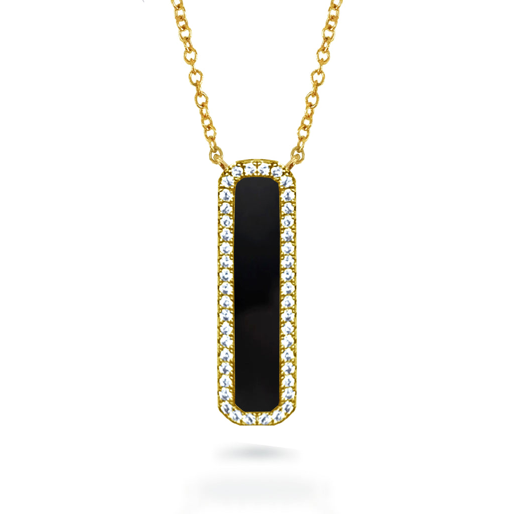 14k gold diamond black onyx vertical bar necklace MN71680OX