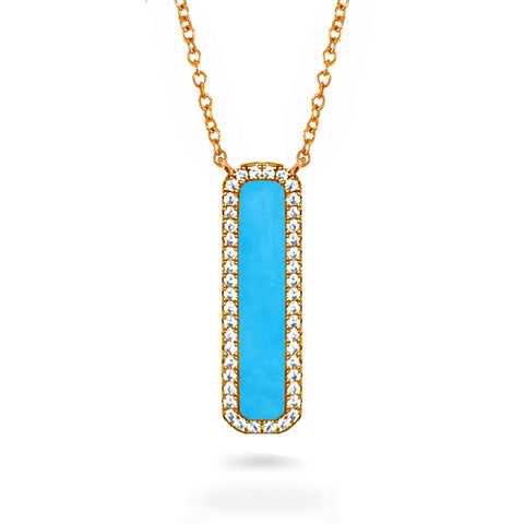 14K Round Halo Diamond & Turquoise Necklace MN22501TQ