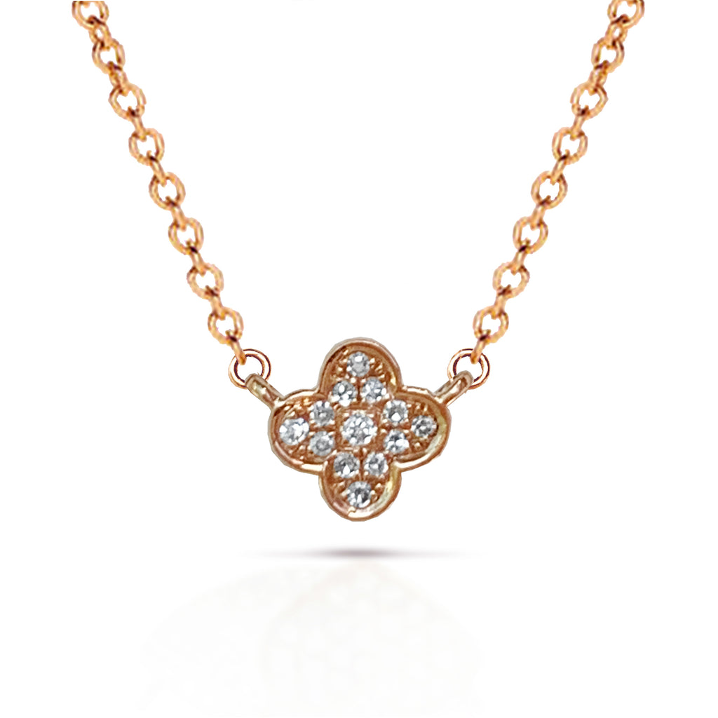 14k Petite diamond pave clover charm necklace MNY11300
