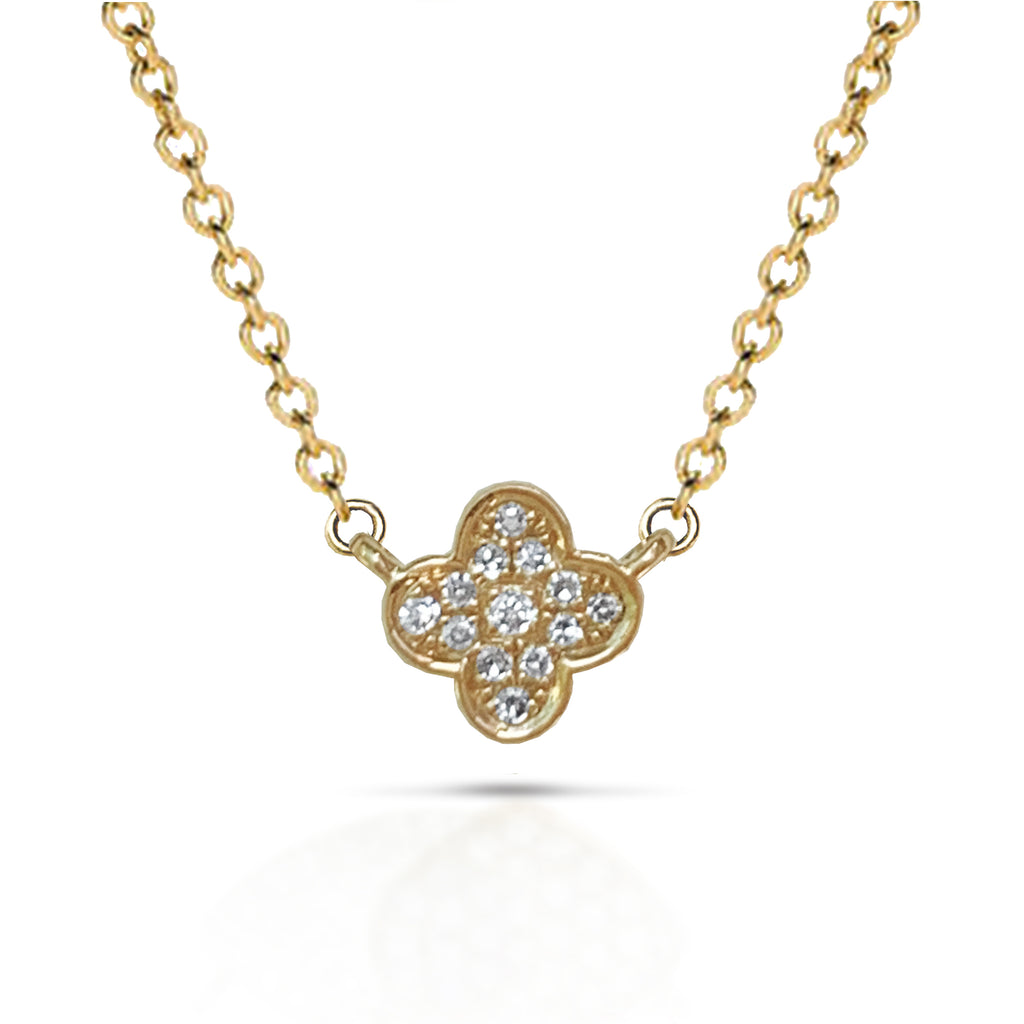 14k Petite diamond pave clover charm necklace MNY11300