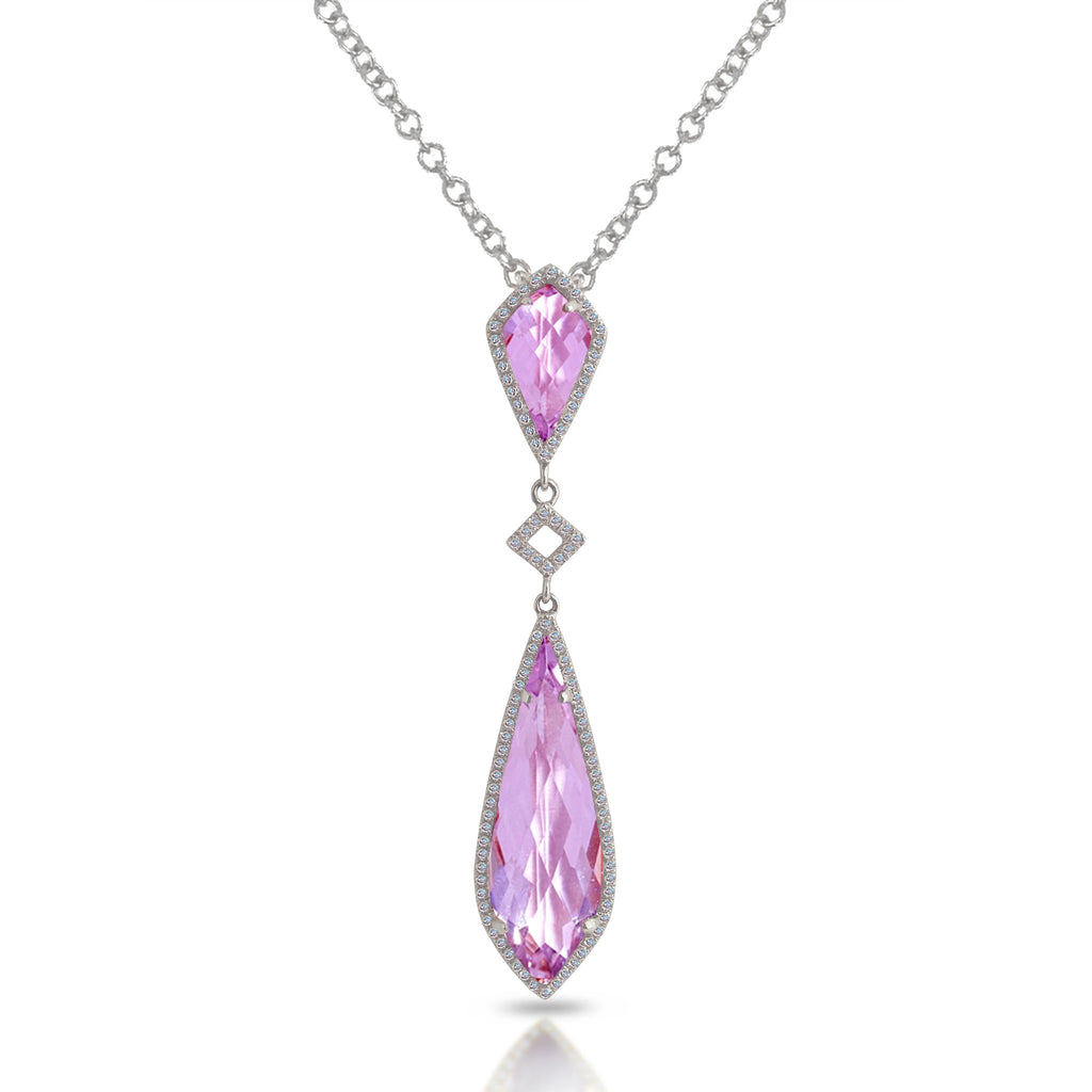 14K Pink Amethyst Drop Charm Necklace MP25074