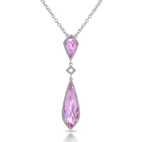 14K Gold Pink Amethyst and Diamond Ornate Pendant Necklace MP1331AM