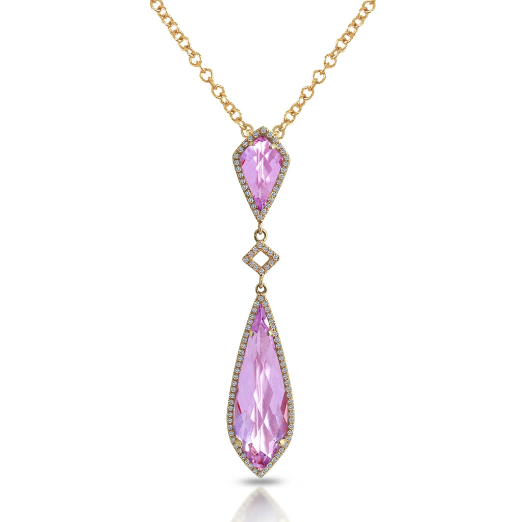 14K Pink Amethyst Drop Charm Necklace MP25074