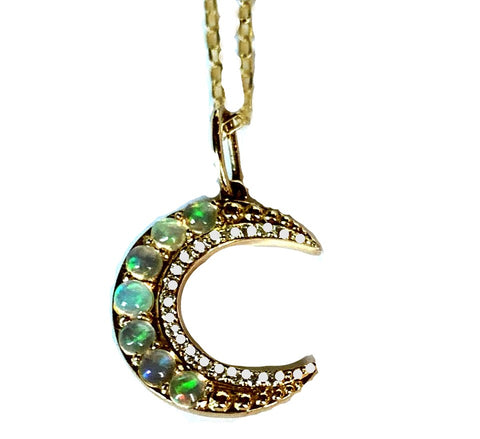 14K crescent moon emerald & diamond charm pendant MP3235E