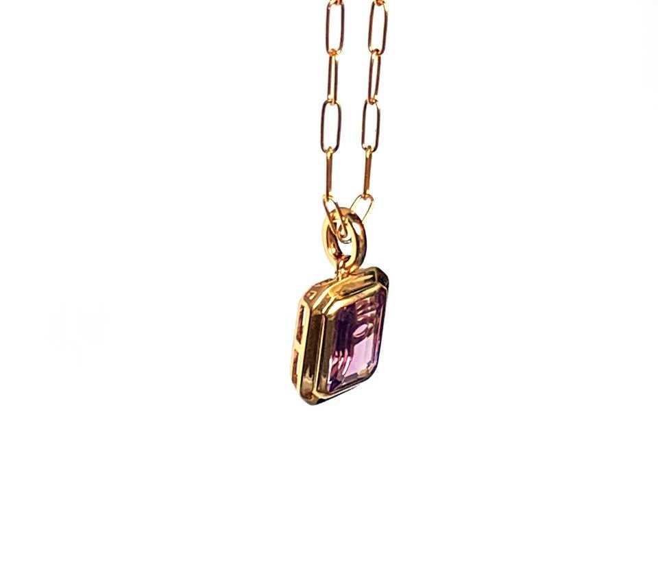 14k gold emerald cut amethyst pendant MP3478AM