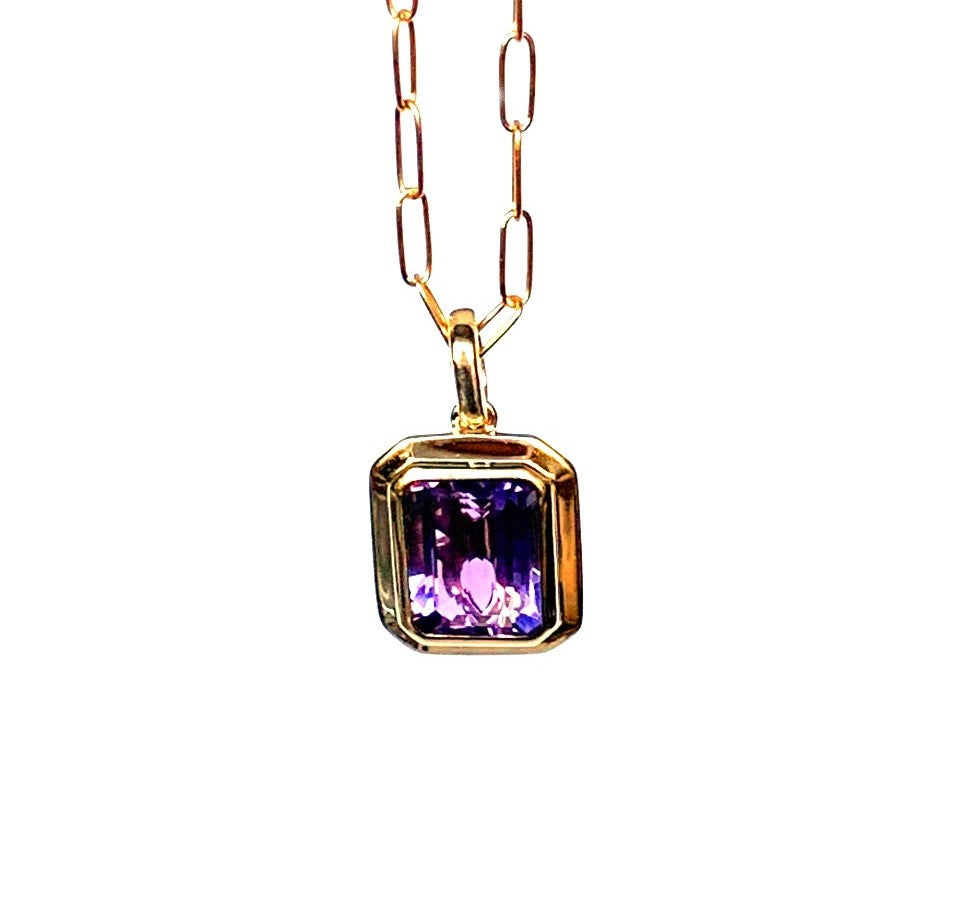14k gold emerald cut amethyst pendant MP3478AM