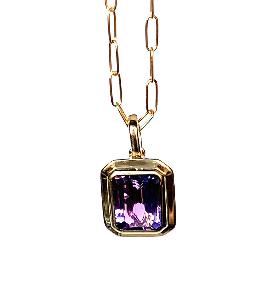 14k gold emerald cut amethyst pendant MP3478AM