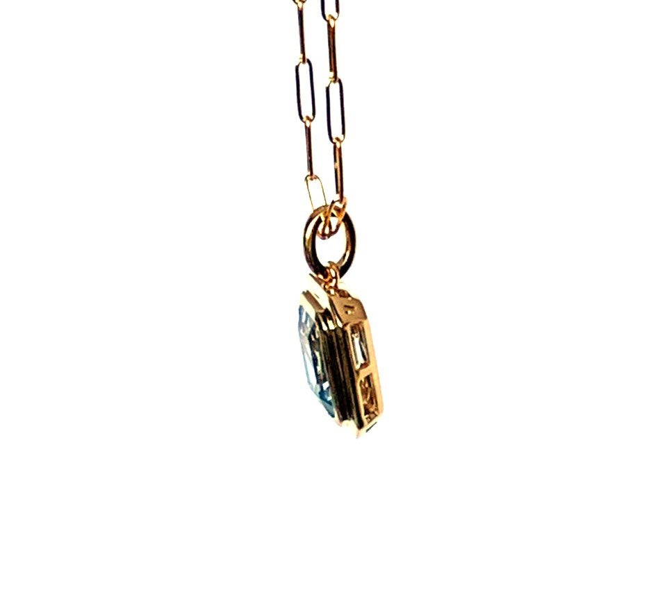 14k gold emerald cut blue topaz pendant MP3478BT