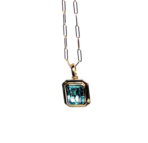 14k emerald cut blue topaz, turquoise & diamond necklace MN0755YBT