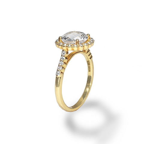 14k gold oval white topaz engagement ring MR31591E