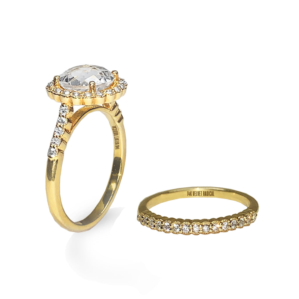Aliança de casamento de diamante delicado em ouro 14k MR31590W