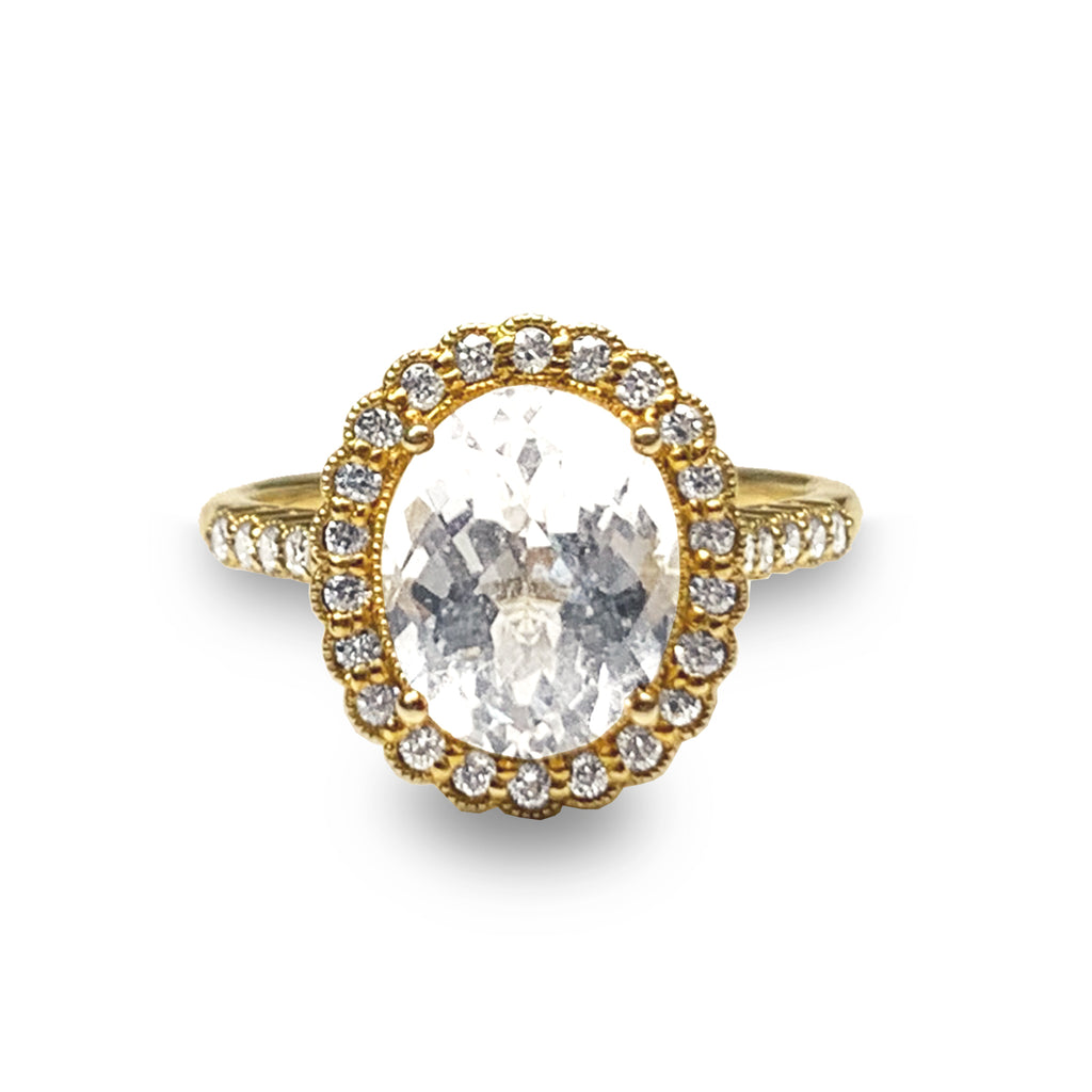 Anel de noivado de topázio branco oval de ouro 14k MR31591E