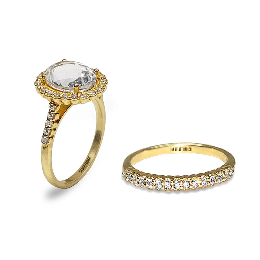 Aliança MR31591W em ouro 14k pave 'diamante