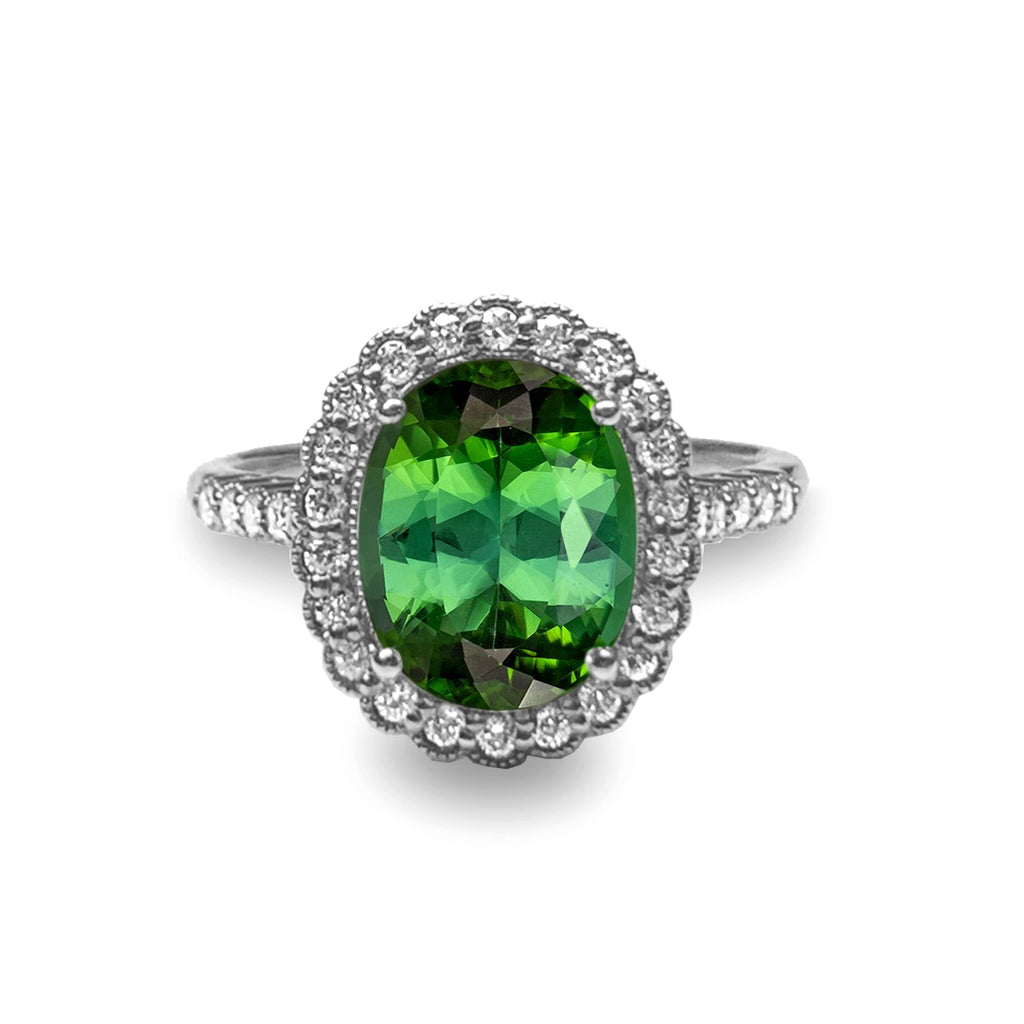 14k gold oval Green Tourmaline engagement ring MR31591EGT