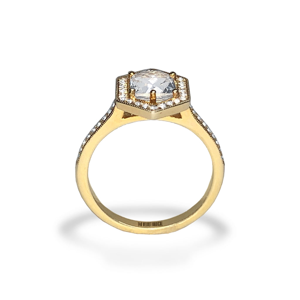 Anel de noivado de topázio branco hexágono ouro 14k MR31592E
