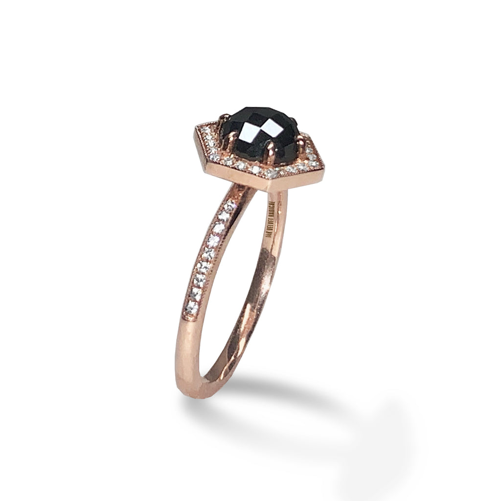 Anel de noivado de hematita hexágono de ouro 14k MR31593E