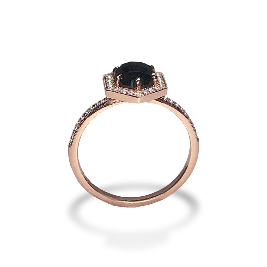 Anel de noivado de hematita hexágono de ouro 14k MR31593E