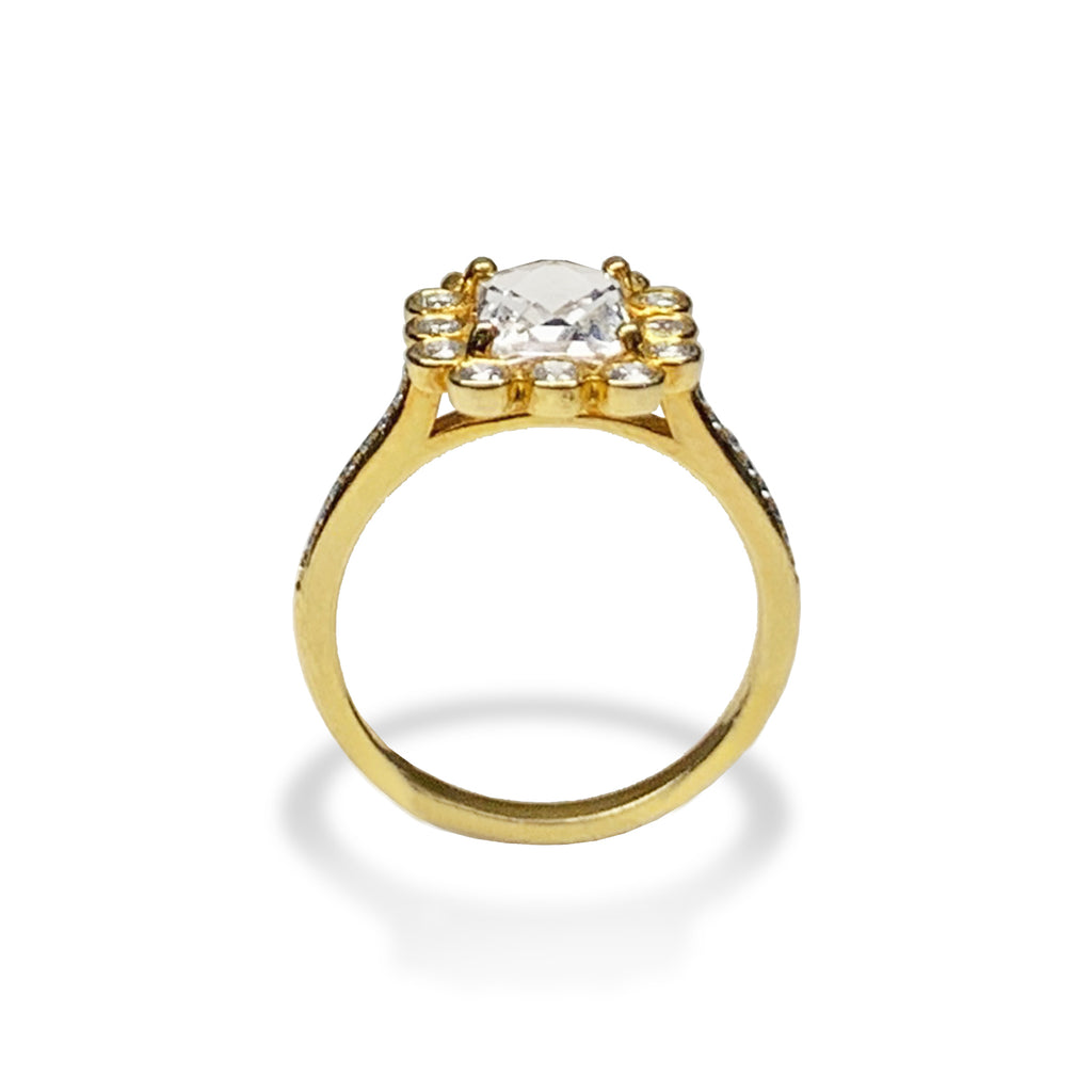 Anel de noivado de topázio branco com corte esmeralda em ouro 14k MR31594WTE