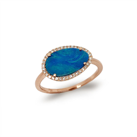 14k oval shape blue opal halo necklace MN71678OP
