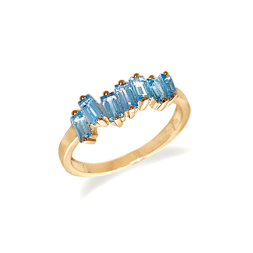 14k gold blue topaz baguette fashion stack ring MR4445BT