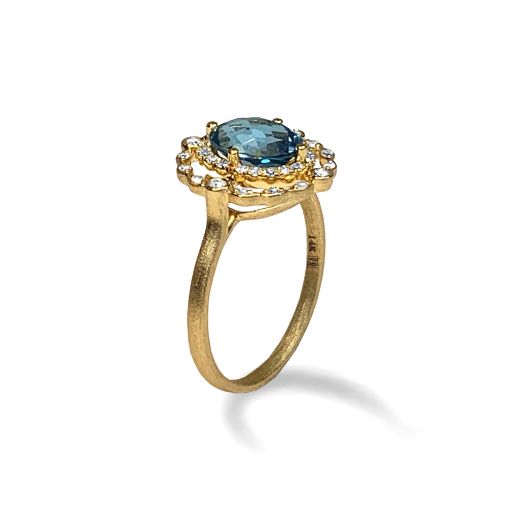 14k gold vintage diamond london blue topaz ring MR45088