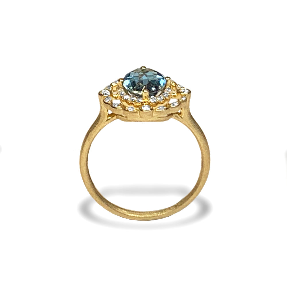 14k gold vintage diamond london blue topaz ring MR45088