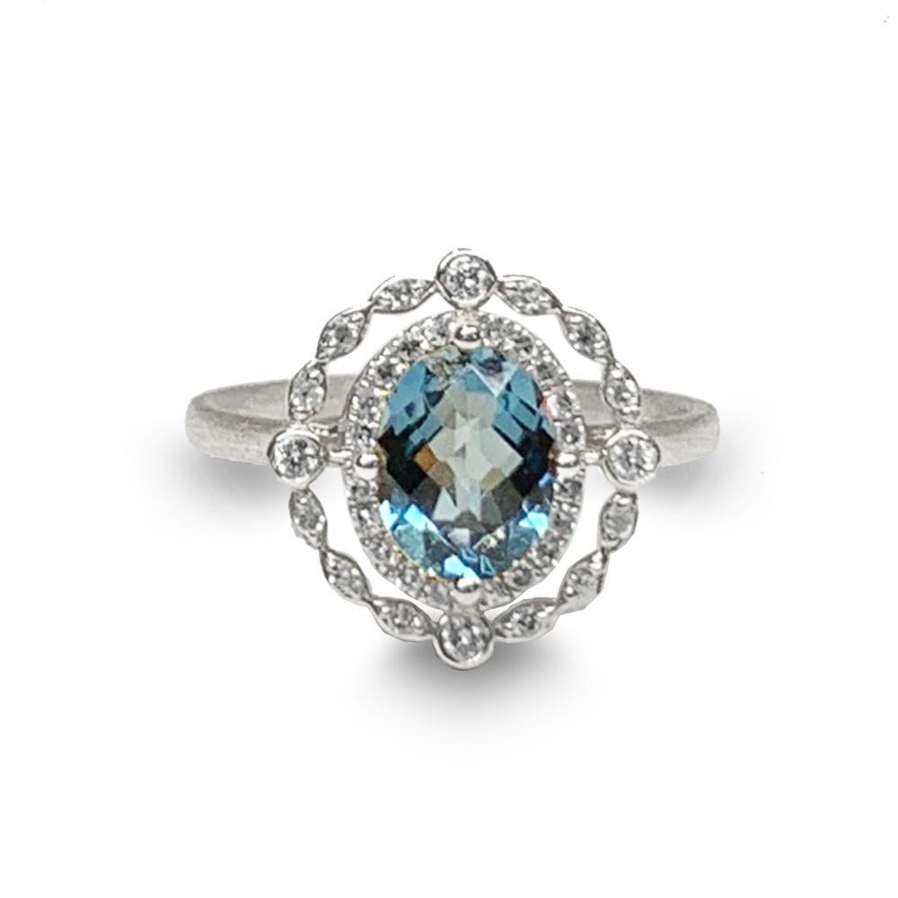 14k gold art deco oval london blue topaz necklace MN45088