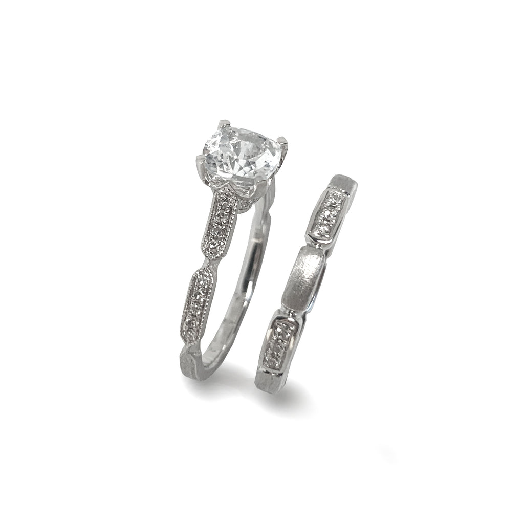 14K Brushed Gold Round White Topaz Engagement Ring MR45158