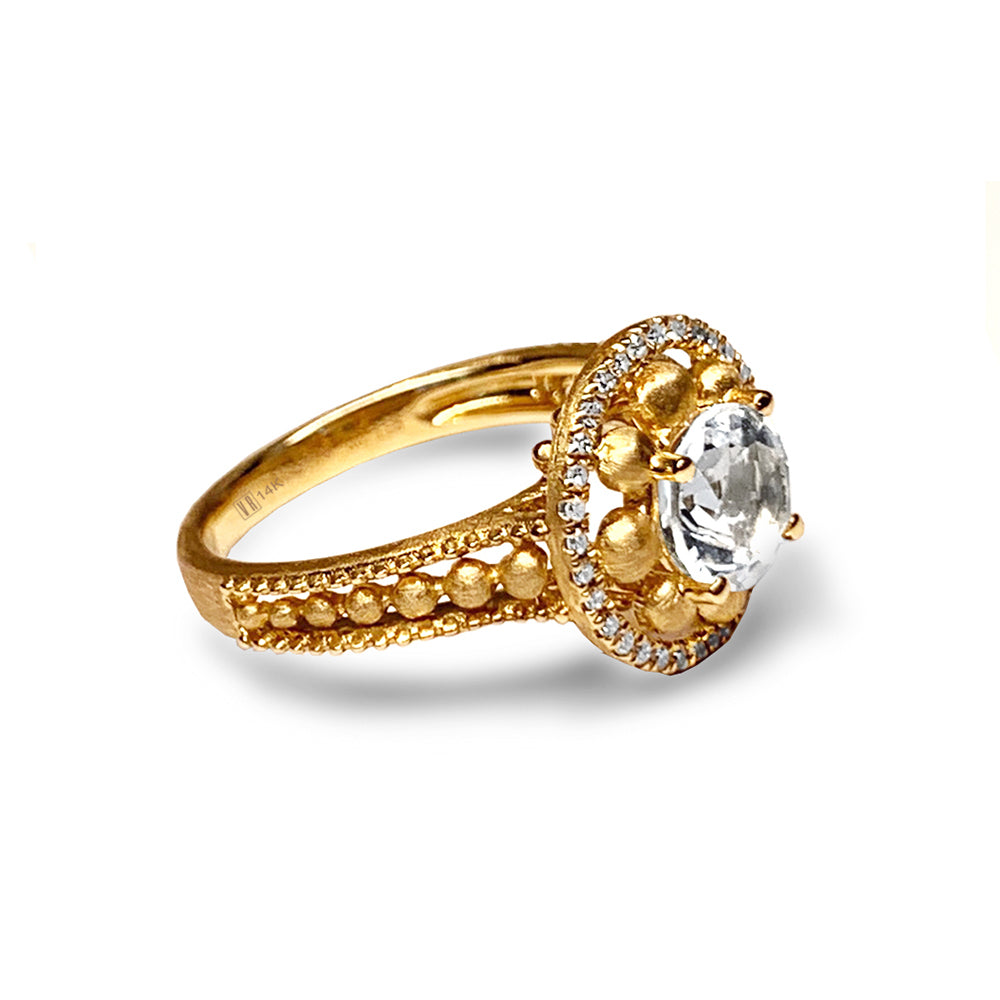 14k beaded matt gold diamond white topaz engagement ring MR45174