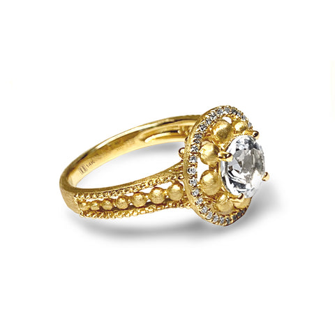 14k gold modern white topaz diamond solitaire ring MR47141