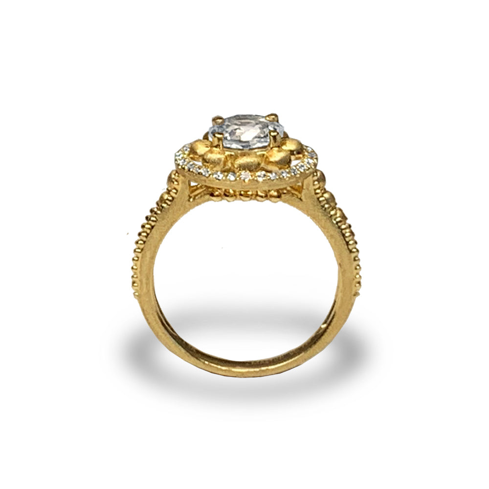 14k beaded matt gold diamond white topaz engagement ring MR45174