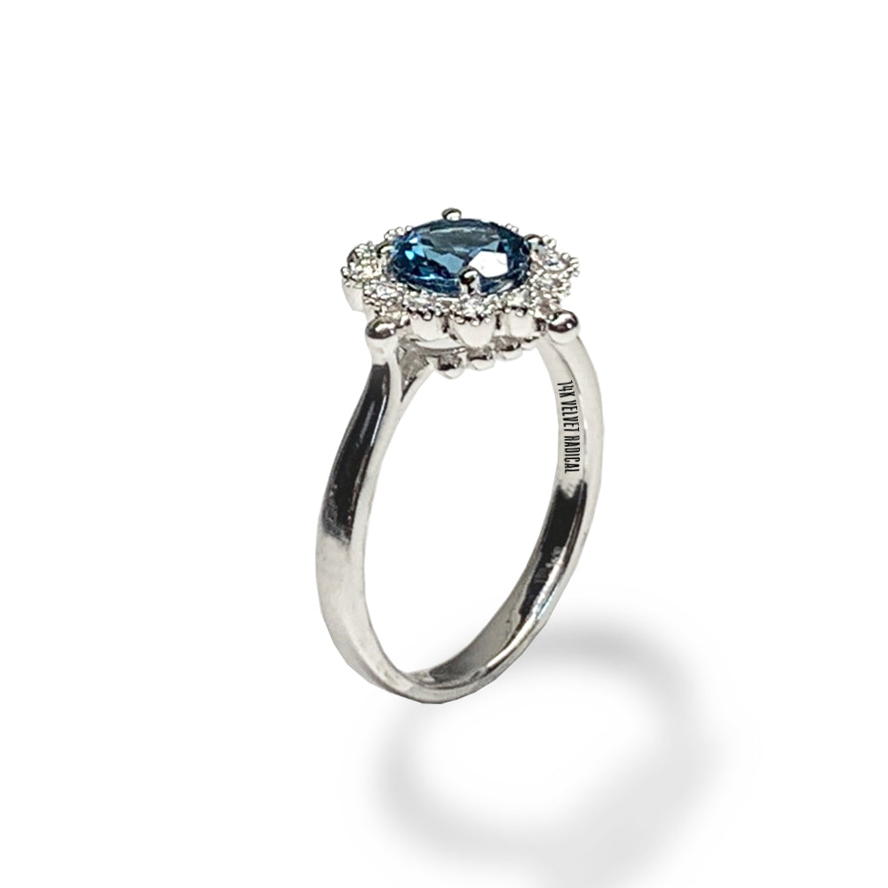 Anel de noivado com topázio azul londres delicado ouro 14k MR45175