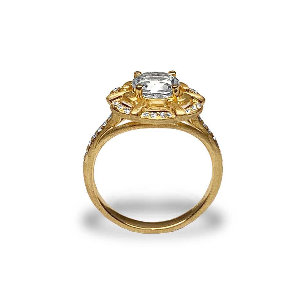 14k matt gold clover diamond white topaz engagement ring MR45176