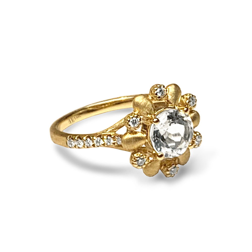 14k matt gold diamond white topaz engagement ring MR45177