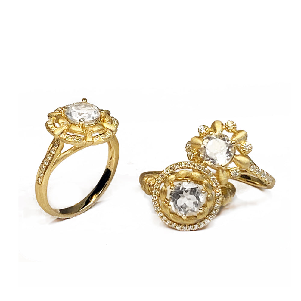 14k gold vintage diamond white topaz engagement ring MR45178