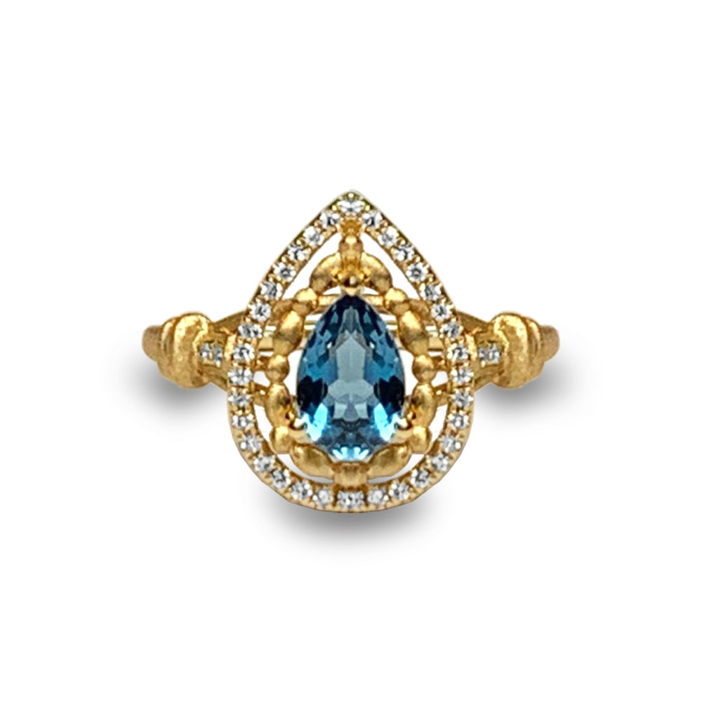 14k matt gold drop london blue topaz fashion ring MR45179