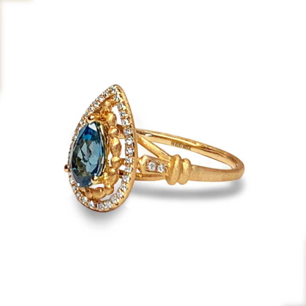 14k matt gold drop london blue topaz fashion ring MR45179