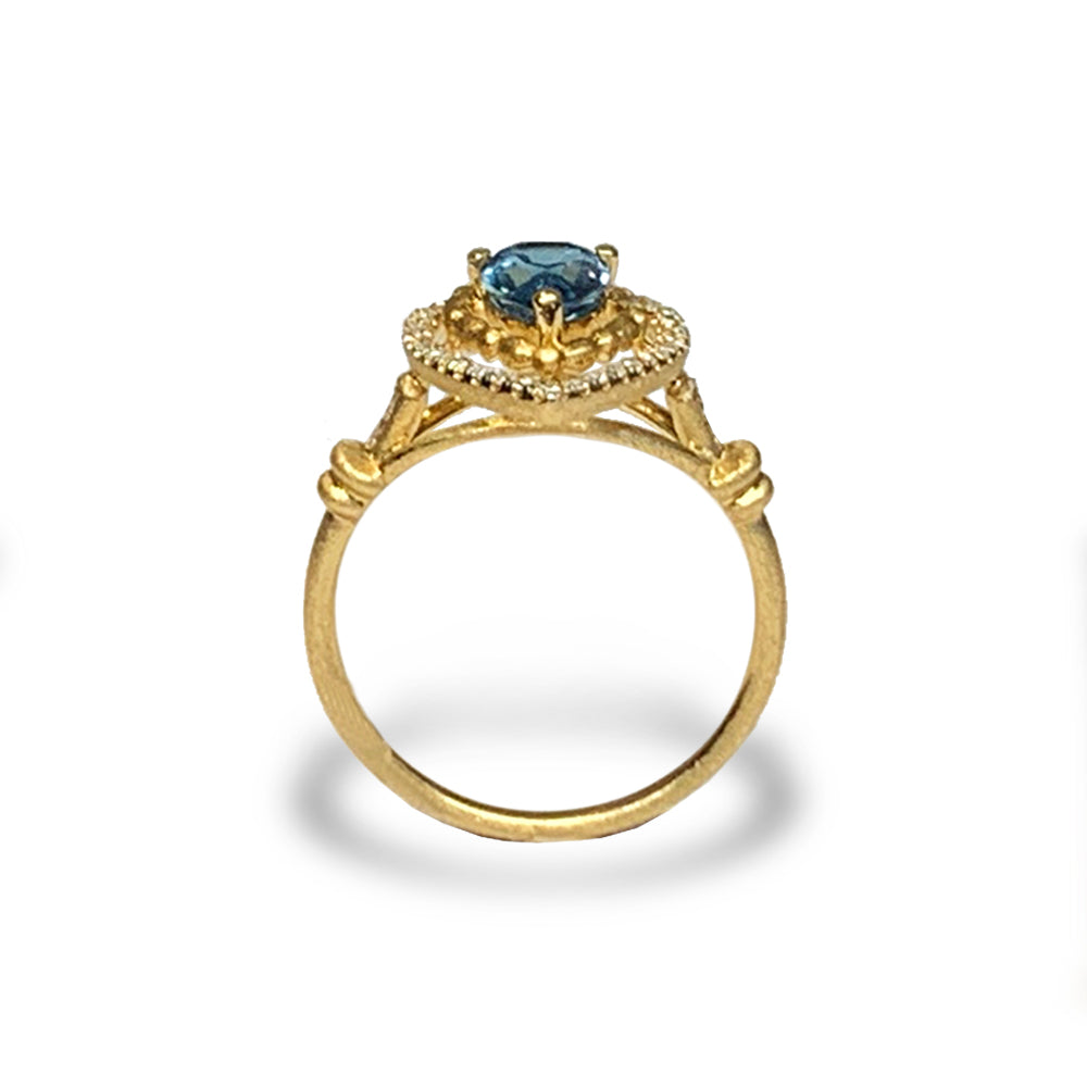 14k matt gold drop london blue topaz fashion ring MR45179