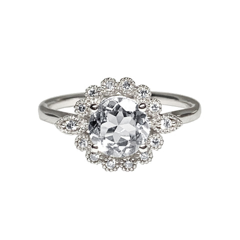14k matt gold clover diamond white topaz engagement ring MR45176