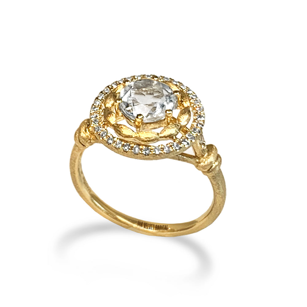 14k gold matt finish halo diamond fashion engagement MR45183