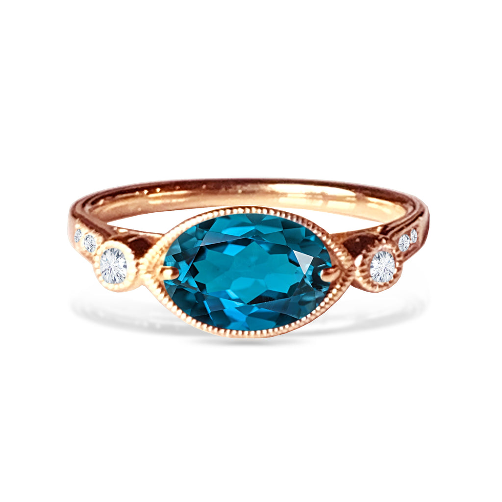 14k gold oval london blue topaz ring MR4546