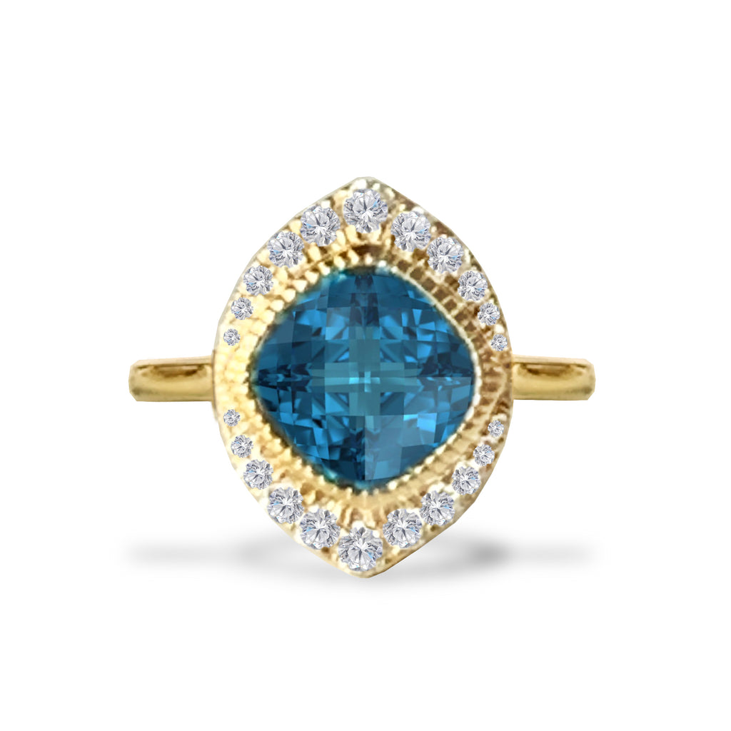 14k gold Cushion london blue topaz fashion ring MR4547