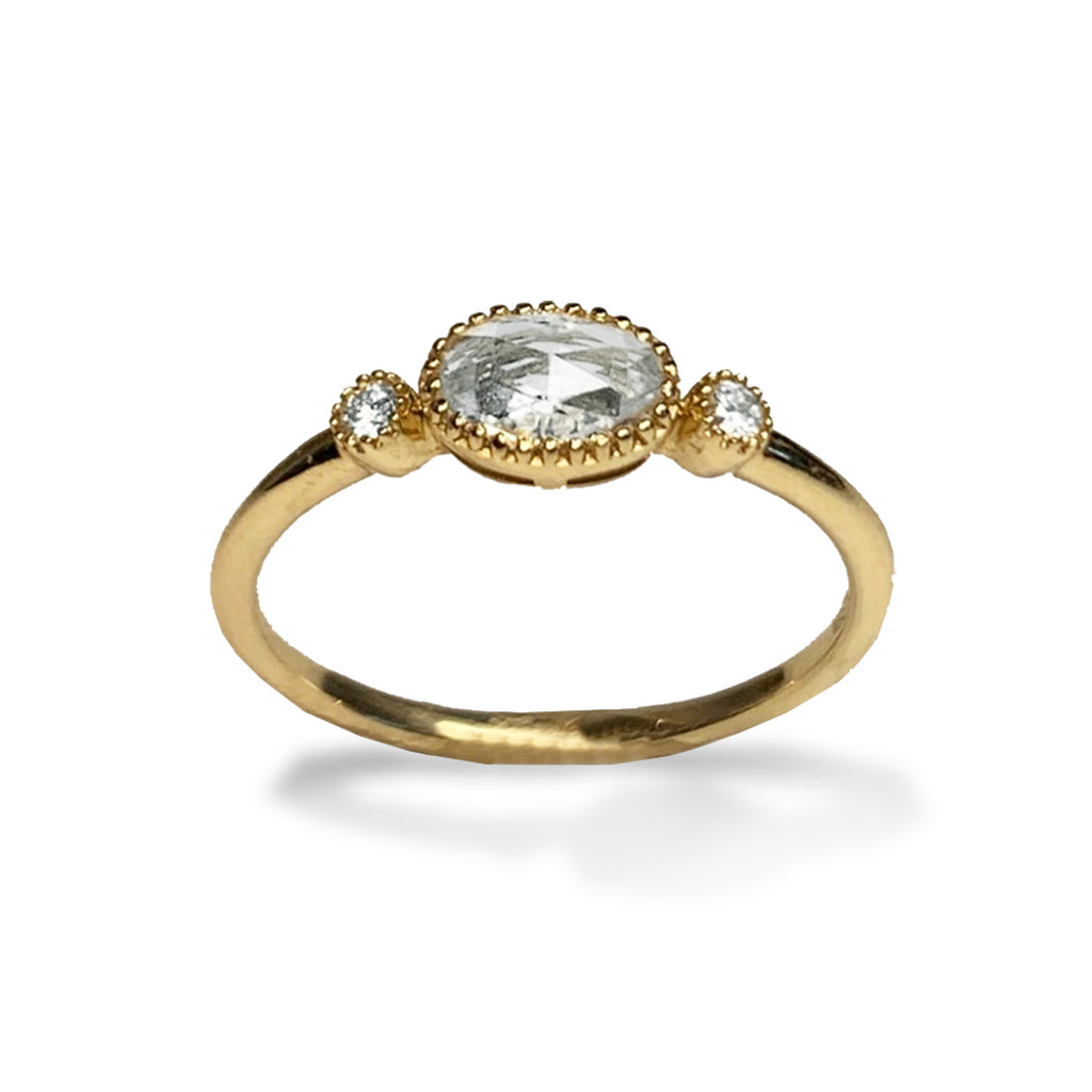 14k gold diamond oval white topaz fashion engagement ring MR45623