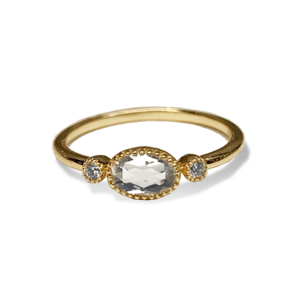 14k gold diamond oval white topaz fashion engagement ring MR45623