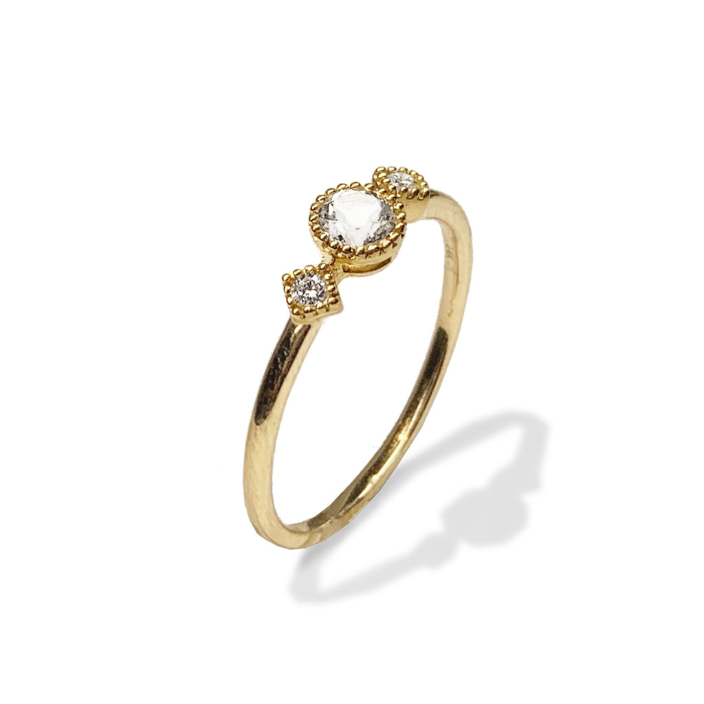 14k gold diamond white topaz fashion stackable ring MR45627