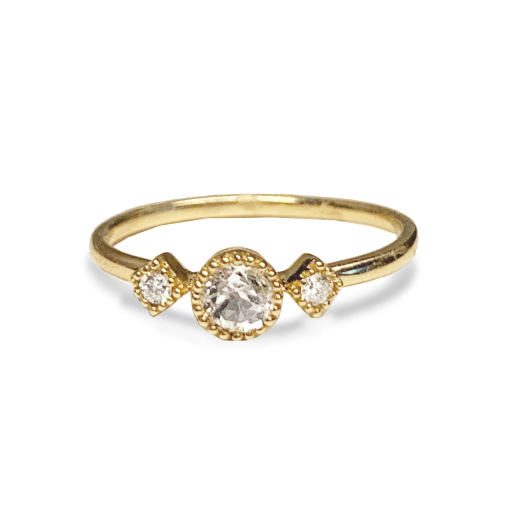 14k gold diamond white topaz fashion stackable ring MR45627