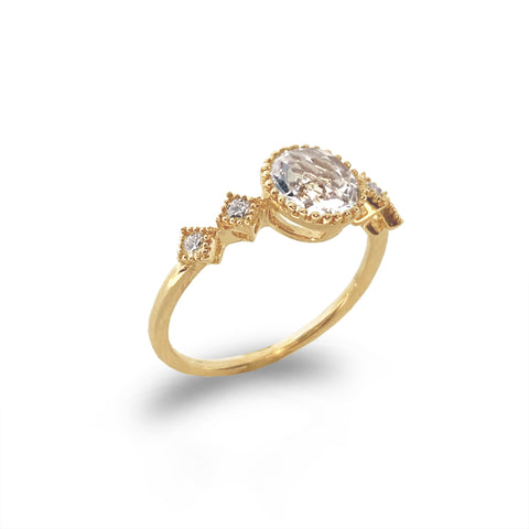 14k gold 1/2 eternity diamond & emerald fashion stack ring MR4862DE